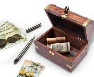 Handcrafted Sheesham Wood Treasure <b>Chest</b> Box Coin Slot Lock Clip Vintage Money Saving Box Rustic Jewelry Cash Coin <b>Storage</b> High - Product Image 4