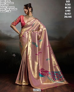 Sari Tradicional Rosa Bordado Zariya para Fiestas, Sin Arrugas - Product Image 2