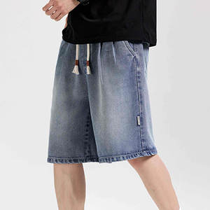 Pantalones Cortos de Mezclilla Azul Claro para Hombre, Cintura Media, Cintura Elástica, Estilo Casual con Bolsillos, 100% Algodón, Tejido Transpirable - Product Image 2