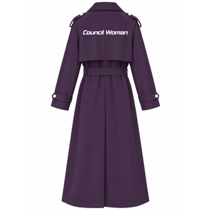 Abrigo largo de lana personalizado del Consejo NCNW con logo bordado, cuello con muescas, manga larga, en colores morado y blanco, para mujer. - Product Image 3