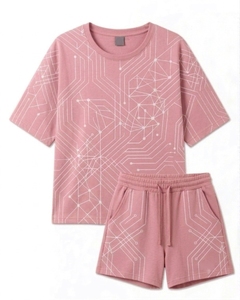 Ensemble décontracté d'été pour femme, t-shirt à manches courtes et col rond surdimensionné et short à taille élastique, respirant et imprimé - Product Image 1
