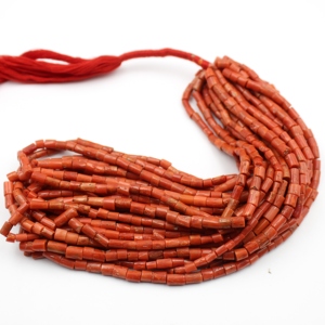 Natural Italian Red Coral Smooth Tube Shape <b>Beads</b>, Handmade loose Gemstone 18"Inch <b>Beads</b>, Factory <b>Direct</b> Small Size <b>Beads</b> - Product Image 1