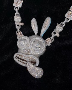 Pendentif Lapin Cartoon en Moissanite Ronde Taille Brillant, Argent 925, Style Hip Hop Bling, Breloque Quotidienne pour Rapper - Product Image 1