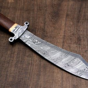Couteau de chasse Skinner à lame fixe pour le quotidien avec étui en cuir, couteau Bowie de chasse en acier Damas - Product Image 2
