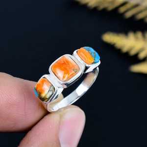 Oyster Turquoise Triple Stone <b>Ring</b> Sterling <b>Silver</b> Boho <b>Statement</b> Jewelry Southwestern Gemstone <b>Ring</b> - Product Image 3