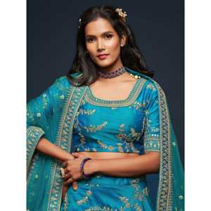 Lehenga choli ศิลปะการปักด้ายสีน้ำเงินอมเขียว - Product Image 4