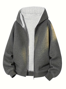 Sweat à capuche polaire brodé 100 % coton épais 430G pour homme – Veste d'hiver tendance style américain coupe ample bicolore - Product Image 4