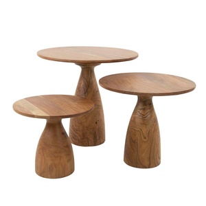 Elegante y Moderno Juego de 2 Mesas de Centro Encajables con Tapa de Madera Natural, Ecológicas y Duraderas con Detalles de Hierro para Hogar, Oficina, Dormitorio o Sala de Estar - Product Image 1