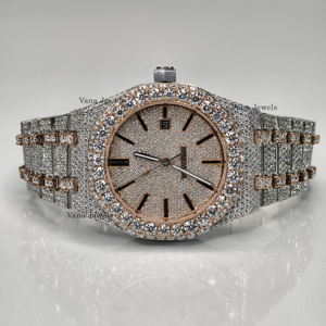 นาฬิกาสุดหรูลายเพชรประดับเพชร VVS Moissanite การเคลื่อนที่แบบกลไกอัตโนมัติทำจากสเตนเลสดีไซน์แบบฮิปฮอป - Product Image 2