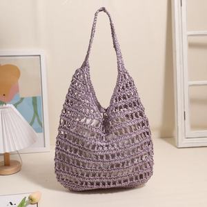 Sac fourre-tout élégant en coton crocheté ajouré, sac à bandoulière d'été pour la plage, sac à main bohème tissé, écologique, léger et pliable pour femme - Product Image 1