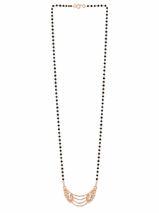 Collar Mangalsutra con Motivo de Hoja de Oro Rosa de 18K con Detalles de Diamantes, Cuentas Negras, Alto Brillo, Regalo de Boda para Mujer, Joyería Fina - Product Image 5