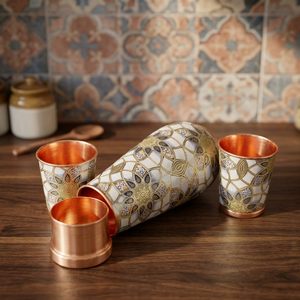 Carafe à eau en cuivre à motif mandala avec verres assortis, ensemble de service décoratif, vaisselle en métal réutilisable, collection cadeau - Product Image 2