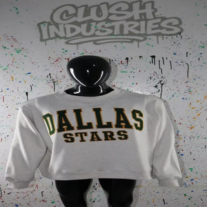 DALLAS STARS WHITE <b>Mock</b> <b>Neck</b> Sweatshirt 100% GREEN Applique Embroidery wide <b>neck</b> Sweatshirt Finer Threads - Product Image 1