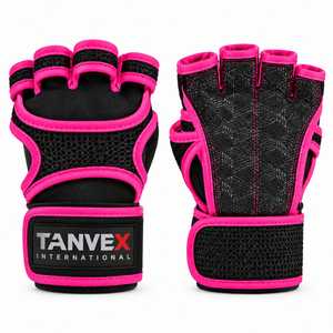 TANVEX INTERNATIONAL <b>Half</b> Finger Gym Gloves Mesh Breathable Non <b>Slip</b> Stretch Adjustable Wrist Strap Weight Lifting Fitness PU - Product Image 4
