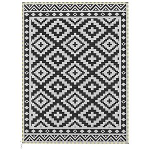 Tapis en plastique réversible noir et blanc avec lumières LED 12 x 9, tapis d'extérieur pour patio, ajout élégant et intriguant à votre jardin - Product Image 1