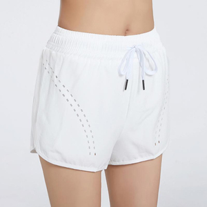 <b>Women's</b> <b>White</b> Sporty <b>Shorts</b> Solid Color Drawstring Waist Breathable Knitted Polyester Fit Regular Mid Waist - Product Image 5