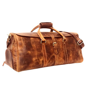 Genuine Leather <b>Duffel</b> <b>Bag</b> for Men with Adjustable Strap Zipper Closure Travel Weekend Gym Sports Carry On <b>Bag</b> 30-40L Capacity - Product Image 3