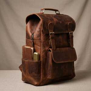 Luxury Genuine Leather Backpack <b>Men</b> Vintage <b>Travel</b> Laptop Rucksack Custom Waterproof Outdoor School <b>Bag</b> LBK-0103 - Product Image 2