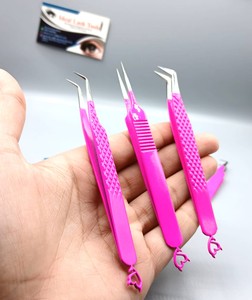 Pinzas de Acero Inoxidable Antimagnéticas para Extensión de Pestañas, Diseño de Corazón Rosa, Puntas de Fibra, 10 mm de Longitud, Herramientas de Belleza - Product Image 1