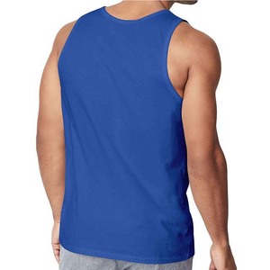 Camiseta sin mangas de punto con cuello redondo azul sólido para hombre, ropa informal, ropa deportiva de verano, camisetas sin mangas de algodón/poliéster para hombre - Product Image 3