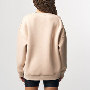 Sweat-shirt oversize à col rond pour femme, manches longues, couleur unie, tricoté en coton et fibre de bambou, épaules tombantes, haut décontracté d'automne - Product Image 6