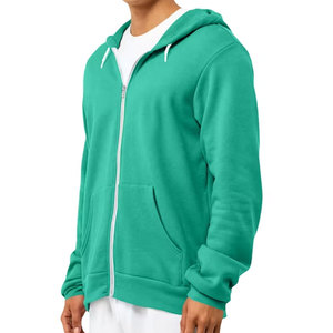 Sweat-shirt à capuche zippé vert foncé pour homme, en molleton, coupe classique, manches longues, 100% coton, vêtement d'automne - Product Image 5