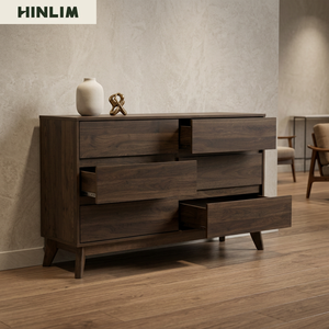 Contemporary Modern Elegant Cocoa Walnut Colour <b>Sideboard</b> Oak Legs Buffet Cabinet Luxury Home Interior Dining Room <b>Storage</b> - Product Image 5