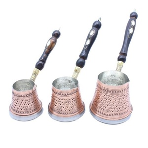 Hammered Copper Turkish Coffee Pot <b>Set</b> Brass Handle Cezve Ibrik Trio Food-Safe Tin Lined <b>Arabic</b> Greek Coffee Maker Multi-Pack - Product Image 3