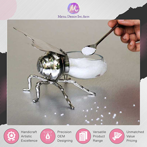 Amazing Offer on Genuine Quality Handmade Stainless Steel & Glass Made <b>Bee</b> Shaped Sugar and Honey Pot for Home Decoration - Product Image 4