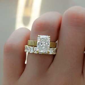 5ct Radiant Lab Grown <b>Diamond</b> <b>Ring</b> 3.5mm Fluted Wide Band 10k 14k Solid Gold Prong Solitaire Engagement <b>Ring</b> Wholesale Jewelry - Product Image 2