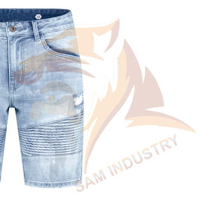 กางเกงยีนส์ขาสั้นผู้ชายสไตล์วินเทจเอวสูงแนวสตรีทแวร์ ดีไซน์สั่งทำได้ ลายเรียบ ระบายอากาศ แห้งเร็ว - Product Image 6