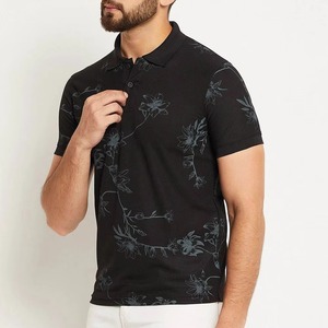 <b>Mens</b> <b>Black</b> Floral Print Short Sleeve <b>Polo</b> <b>Shirt</b> Casual Cotton Pique Knitted Breathable Regular Fit Customize wholesale OEM - Product Image 3