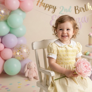 Robe de bébé brodée personnalisable en coton à rayures jaunes, robe smockée pour filles, vêtements pour enfants en gros, usine OEM ODM - Product Image 4