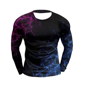 <b>Men's</b> Full Sleeve <b>Compression</b> Rash Guard Sublimation Print Quick Dry Polyester Long Sleeve <b>Shirt</b> Blue Purple Lightning Design - Product Image 5