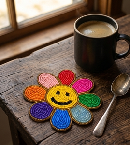 <b>Beaded</b> <b>Coaster</b> Handmade Table Mat Decorative <b>Coaster</b> Set Round Beads Work Tea Coffee <b>Coaster</b> Home Decor Gift for Her - Product Image 4