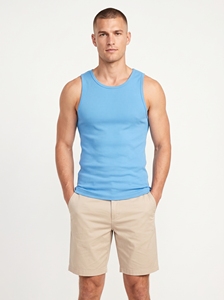 Dumela Men's Solid Blue Ribbed Knitted <b>Sleeveless</b> Tank <b>Top</b> O-Neck Casual Style - Product Image 3