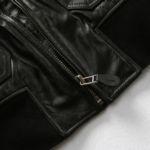 Nouvelle veste bomber en cuir véritable pour homme avec motifs de patchs, fermeture éclair, col rabattable, style motard - Product Image 5