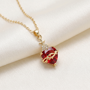 Alla moda placcato in oro a forma di cuore <span class=keywords><strong>collana</strong></span> con zircone cubico gemma gioielli religiosi <span class=keywords><strong>per</strong></span> <span class=keywords><strong>la</strong></span> <span class=keywords><strong>festa</strong></span> <span class=keywords><strong>della</strong></span> <span class=keywords><strong>mamma</strong></span> delle donne - Product Image 5