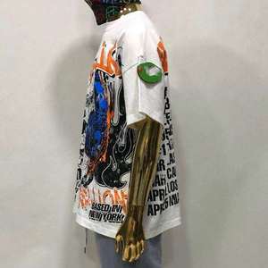 เสื้อยืดโอเวอร์ไซส์ผ้าคอตตอนหนานุ่ม พิมพ์ลายกราฟิกหัวกะโหลกสไตล์วินเทจ สตรีทแวร์ ฮิปฮอป ทรงหลวม สีขาว สำหรับผู้ชาย คุณภาพสูง - Product Image 5