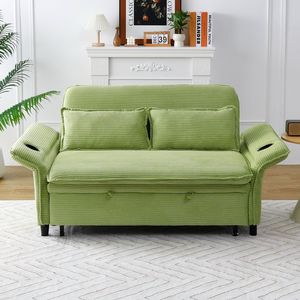 Sofá Cama Multifuncional Verde de 65.74 Pulgadas con Tela a Rayas con Letras para Dormitorios y Salas de Estar con Reposabrazos - Product Image 5