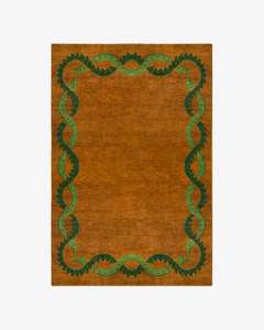 Tapis en laine moderne rectangulaire vert rouille uni, tufté à la main, à poils moyens, pour pique-nique - Product Image 1