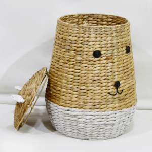 Durable Organic Water Hyacinth Handmade Bear Shape <b>Laundry</b> <b>Basket</b> Lid Customizable Color Size High Quality Animal Theme <b>Nursery</b> - Product Image 4