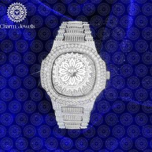 Montre de luxe pour homme Charm_Jewells en acier inoxydable, boîtier de 40 mm, mouvement mécanique, accents de diamants, bracelet en cuir, étanche 10 bars - Product Image 1