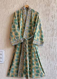 Kimono de Algodón Amarillo con Estampado Floral, Manga Tres Cuartos, Corte Holgado, Ropa Casual para Todas las Temporadas, Tejido Transpirable - Product Image 5