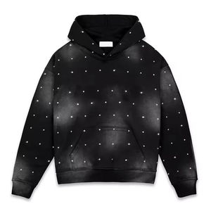 Sudadera con Capucha Personalizada de Gran Gramaje, Estilo Vintage Lavado, con Pedrería, para Hombre, Streetwear Oversize, Lavado Ácido, con Cristales, Y2K - Product Image 1