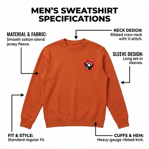 <b>Men's</b> <b>Orange</b> Crew Neck <b>Sweatshirt</b> Regular Fit Solid Color Casual Pullover Front Logo Heat Transfer Printing 100% Cotton - Product Image 5