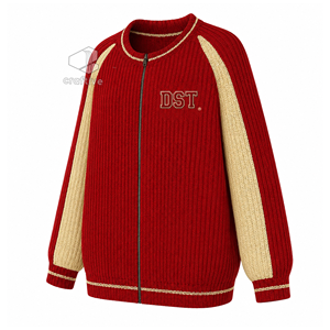 Delta | Sigma |   Cardigan zippé intégral pour femme Theta Sorority, couleur crème et rouge cramoisi, manches longues, tricot doux, style universitaire grec - Product Image 4