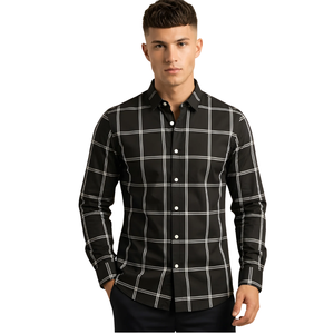 <b>Black</b> White Plaid Men Flannel Shirt Long Sleeve <b>Button</b> Down Checkered Casual Shirt Soft Brushed Fabric Streetwear Wholesale - Product Image 1