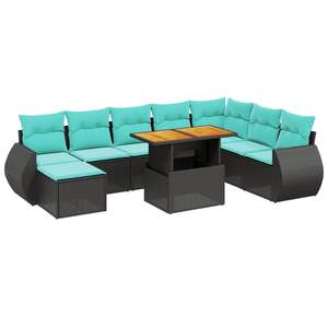 Juego de sofás de patio de ratán sintético negro de 9 piezas con cojines, muebles elegantes para exteriores - Product Image 2