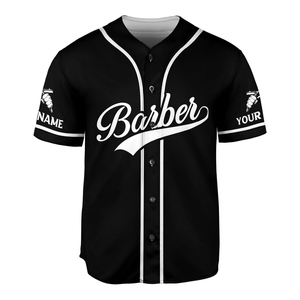 Logotipo personalizado para barbería, sublimación, nueva llegada, bata de barbero lavable, camiseta de barbero, estilo jersey de béisbol para barbería - Product Image 1